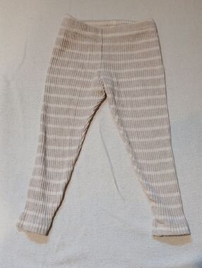 Kids Ribbed Stripe Leggings in Beige and White